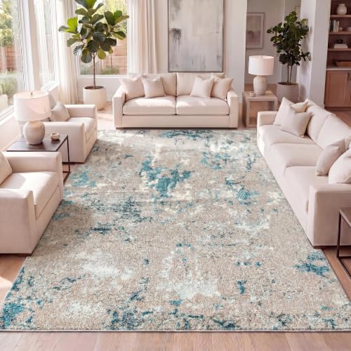 Jonathan Y CTP103A-8 Pop Contemporaneo Moderno Astratto Astratto Tappeto per Interni sbiaditi Vintage, Transizione, Pulizia di Bohémien, Soggiorno, Non spargimento, Blu/Grigio, 240 cm X 300 cm