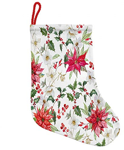 ABAKUHAUS Blumen Hängende Nikolausstiefel Weihnachtssocken, Weihnachten Blumen Knospen, Weihnachtsstrumpf zum Aufhängen, 35x50cm, Rosa-Grün-Weiß