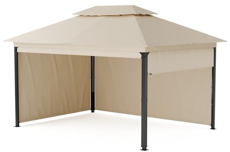 Blumfeldt Grandezza Cortina Pavillon 3x4 – Stahlrahmen, Aufrollbare Seitenteile, Wetterfest & UV-Schutz, Gartenpavillon Beige