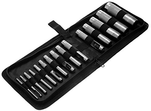 TOPWAY Hollow Punch Set 15 Pieces 3-25mm Heavy Duty Leather Hole Puncher Cutter Toolkit for Watch Bands Belt Rubber Card Gaskets Plastic Paper 405101