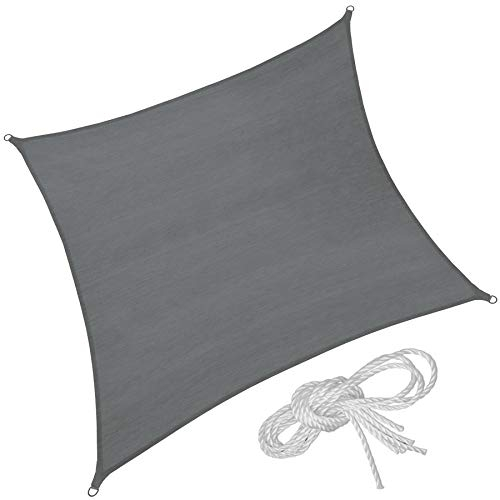 tectake® Tenda a Vela Solare Quadrata, Protezione Raggi UV 50+, Telo Ombreggiante Giardino, Tenda Parasole Terrazzo, Vela Ombreggiante Esterno - Grigio, 3 x 3 m