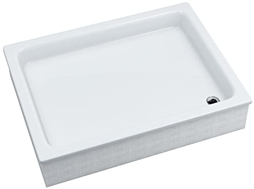 Sellon24® Duschwanne mit Träger Weiß Stabil Glatt Dusche Styroporträger Duschkabine Duschtasse Acryl Quadrat Rechteck Befliesbar Tief (90x120x26)