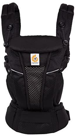 Ergobaby Omni Breeze Babytrage für Neugeborene ab Geburt bis 20kg, 4 Positionen SoftFlex Mesh Ergonomische Babybauchtrage Rückentrage Baby-Tragetasche, Onyx Black