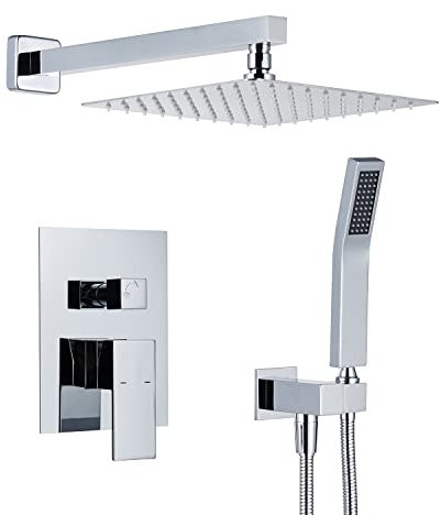 Artiqua Duschsystem Regendusche Kombi-Set Chrom Wandhalterung Wasserhahn Badezimmer Armaturen mit 25,4 cm Regendusche Duschkopf und Handbrause
