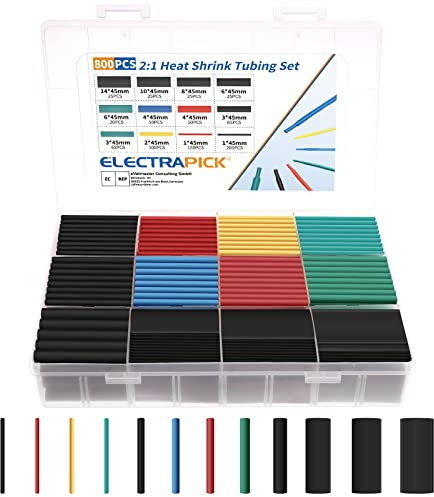 ELECTRAPICK 800 Stück Schrumpfschlauch Set, Kabel Reparaturset, Schrumpfschläuche Sortiment, 2:1 Schrumpfverhältnis, Farbig Isolierschlauch für Kabel, DIY Werkzeug Set (5 Farben, 8 Größen)
