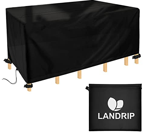 Landrip Abdeckung für Gartenmöbel, Abdeckplane Wasserdicht, 420D Oxford Schutzhülle für GartenTisch, Rechteckig Abdeckung für Gartenmöbel Winterfest -213x135x74cm