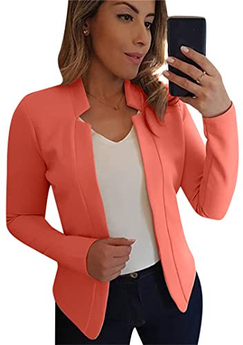 EFOFEI Damen Sommer Dünner Mantel Casual Office Cropped Blazer Simple Elegant Outwear Lapel Open Front Suit Coat Orange S