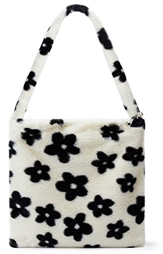 KALIDI Plüsch Handtasche mit Reißverschluss Niedlich Flauschige Crossbody Bag Damen Schultertasche für Uni Mädchen