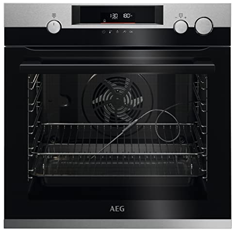 AEG BSS57606BM Einbau-Backofen / Pyrolyse Selbstreinigung / Serie 7000 mit Dampfunterstützung: außen knusprig & innen saftig / Kerntemperatursensor / 45 Automatikprogramme / LED-Touchdisplay / Schwarz