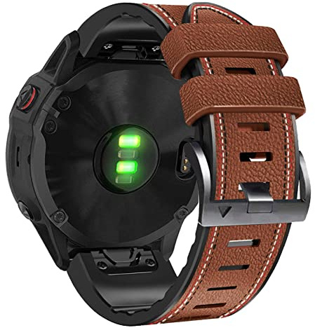 YOOSIDE Äkta läder med silikonfoder för Garmin epix Pro 47 mm/Fenix 7/Fenix 6/epix 2, Quick Fit 22 mm läderarmband mjukt svettbeständigt klockarmband för Forerunner 955, Fenix 5, Instinct 2 Solar,