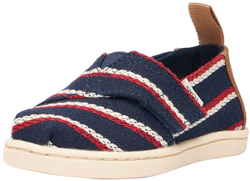 TOMS Youth Girl's Classic Alpargata Espadrille Loafer Flat, Navy Woven Stripes, 2 UK