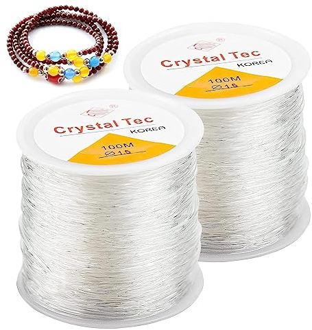 Lot de 2 Rouleaux de Fil Élastique Transparent 1,5 mm - Cordon à Perles pour Bracelets, Bijoux en Nylon - Bandes en Caoutchouc pour Travaux Manuels (200