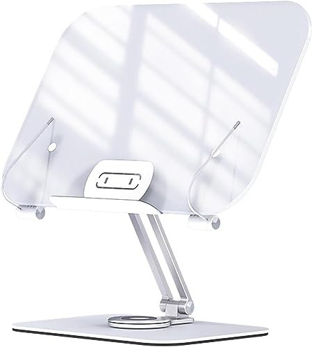 CLoxks Leseständer, Aluminiumlegierung, Buchhalter, Acryl-Ausstellungsständer, Leseständer, Desktop-Bücherregal, Dokumentenregal mit 360 ° drehbar
