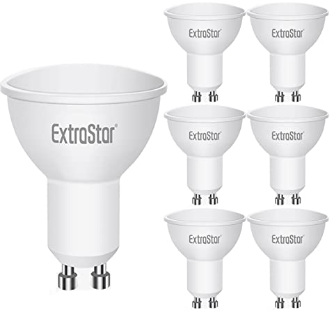 EXTRASTAR Bombillas LED GU10 6W, 500 Lúmen, Luz Frío 6500K, No regulable, Paquete de 6