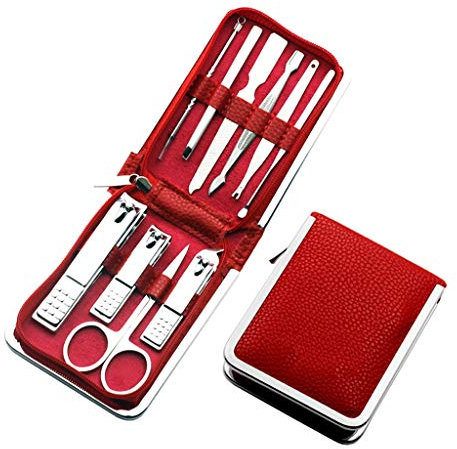 Set de Manicura Pedicura Clavo de acero al carbono negro cortauñas Clippers Conjunto adulto de la familia de uñas de belleza cuidado personal conjunto de 10 piezas Set (rojo) Manicura Pedicura Kit ( C