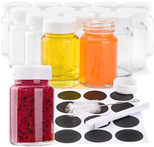 15pcs 60ml Botellas Cristal con Tapa Hermética, Botes Cristal Pequeños Frascos de Vidrio，Mini Tarros Cristal Boca Ancha para Jugo,Jugo de Jengibre,Wellness Shot,Whiskey y Especias