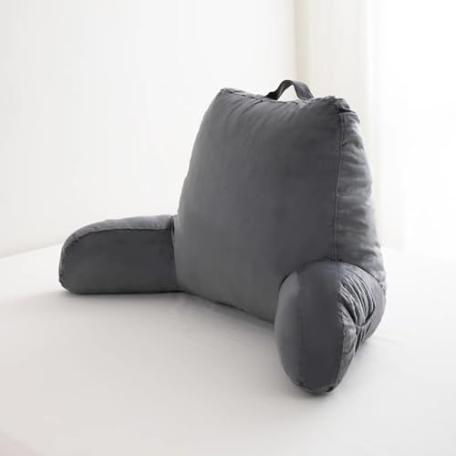 MENHIRY Lesekissen für Erwachsene, groß, Rückenkissen mit Armen, Taschen und waschbarem Bezug, Lese- und Ruhekissen, graues Rückenkissen für Bett (grau)