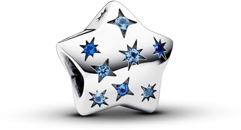 Pandora Moments Charm Étoile en argent sterling avec cristal bleu foncé, bleu clair et zircones cubiques transparentes
