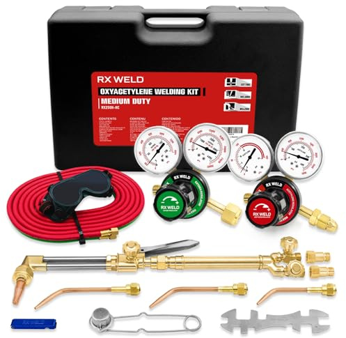 RX WELD Medium Duty Oxy Acetylene Torch Kit with Check Valves - Cutting, Welding & Brazing Tool Set (CGA540/CGA510)