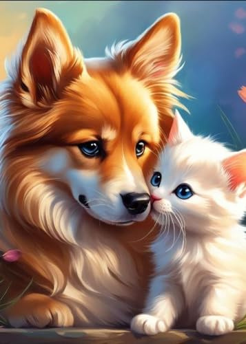 GLXPOG Diamond Painting Hund Katze 5D Diamant Painting Bilder Set, Cartoon-Tiere Diamant Art Malerei Painting Kit für Erwachsene, DIY Strass Stickerei Malerei Wand Dekor 30x40cm