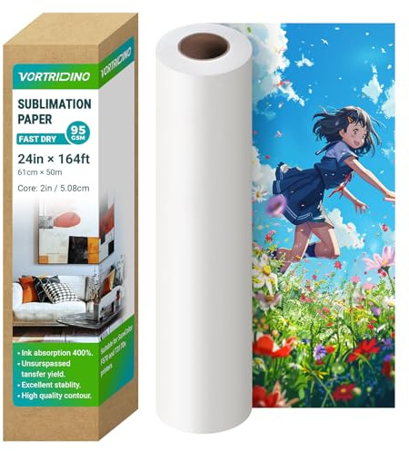 VortriDino 24in x 164ft Sublimation Paper Fast Dry Dye Sublimation Paper Roll 2 Core for E) P*Son F570 / F570 PRO Heat Transfer Printing, 95gsm