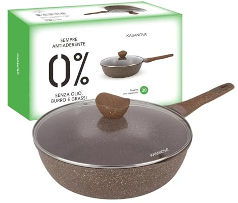 Casanova 30 cm non-stick belagd 0-fettpanna med brunt lock matlagning