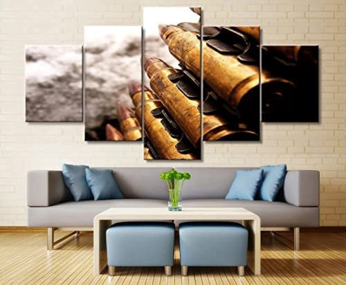 Leinwandbild 5-Teiligkugel Waffe Militär (Mit Rahmen 150 X 100 Cm) Bild Wanddeko Wand Bild Kunstdruck Deko Wohnzimmer Wohnzimmer Schlafzimmer Büro Hotel Wandkunst Wandbild Poster Foto