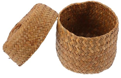 ABOOFAN Mini Cesto Di Stoccaggio Tessuto A Mano Cesto Di Con Coperchio Vaso Di Contenitori Organizzatori Scrivania Per La Casa Ufficio E