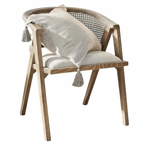 Loberon Stuhl Collaroy, traditionelles Wiener Geflecht, mit White-Washed-Finish, Bequeme Sitzpolsterung, Sitzmöbel, Eschenholz, Furnierschichtholz, Polyester, braun/beige