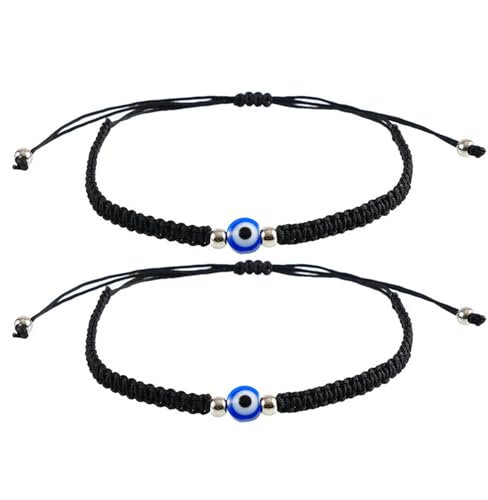 Tinkber 2 Pcs Adjustable Evil Eye Bands, Handmade Lucky Charm Wristwear for Women Men Girls Boys, Braided Friendship Accessories with Protective Symbol Design