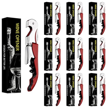 Korkenzieher Weinöffner,3-in-1 Kellnermesser Flaschenöffner Kurzmesser Kapseln,Wein und Bieröffner Edelstahl (20, rot)
