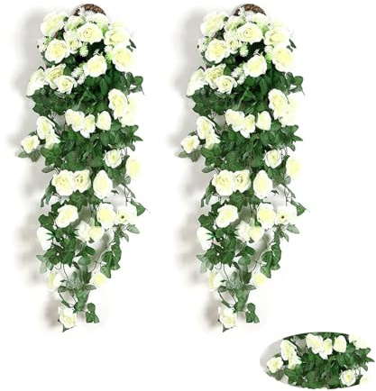 Künstliche Hängepflanzen,2 Stück Künstliche Blumen,Kunstpflanze Kunstblumen Hängend Wie Echt,Künstliche Blumen Hängend Kunstblumen 90cm,Dekoration Wanddekoration für Haus Garten Hochzeit Büro
