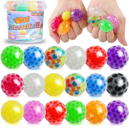 Vabrloy 18 Stück Mini Stressbälle Spielzeug,Mini Stress Ball für Kinder und Erwachsene,Squishy Stress Relief Bälle,Anti Stress Bälle für Übung Hand Flexibilität,Geburtstagsgeschenke(Color Random)