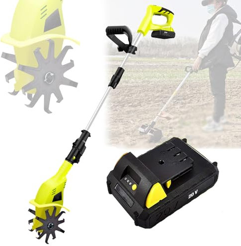 Quixnova Motoazada eléctrica para jardín, rotavavador inalámbrico de 20 V con batería de Litio de 12 Ah para excavación de Suelo de césped y jardín, Longitud de Agarre Ajustable de 97 a 127 cm