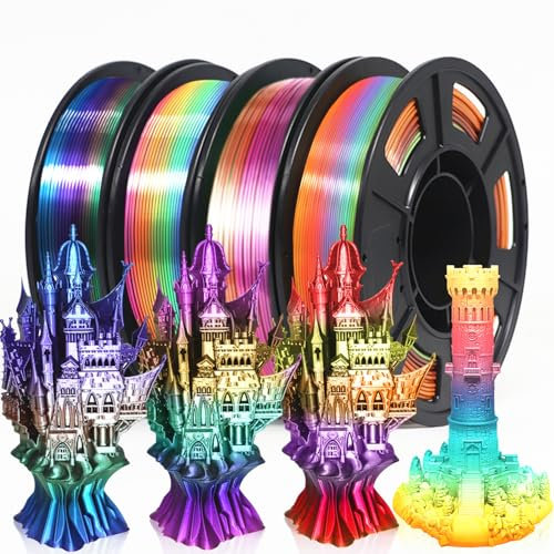 RepRapper Rainbow Satz mit 4 * 250g Silk Regenbogen PLA Filament 1.75 mm für 3D Drucker Shiny Hochglanz 3D Drucker Filament Mehrfarbig Silk PLA, Regenbogen 250g*4