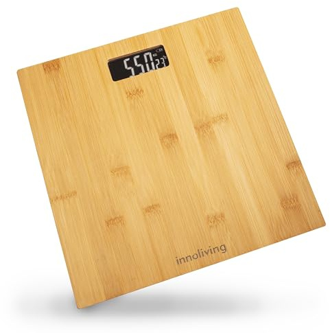 Innoliving Bilancia Digitale Pesapersona in Bambù, Design Naturale ed Elegante, Display LCD, Precisione Elevata fino a 180kg, Tecnologia Step-On, Spegnimento Automatico (INN-152)