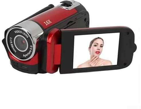 babominimer Videocamera digitale portatile HD 1080p, zoom 16x, vlogging con schermo girevole da 6,1 cm, fotocamera selfie da 16 MP per registrazione in viaggio (rosso)