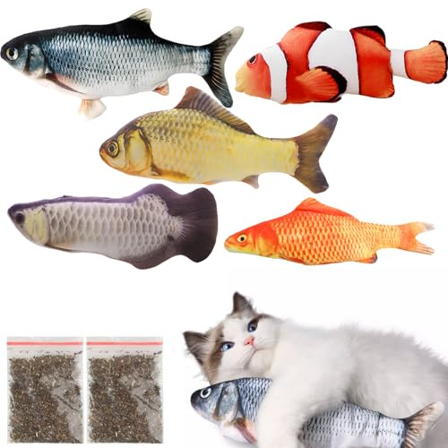 Cozlly 5 Pezzi Gatti Giocattoli, 20CM Giocattolo Catnip per Gatti, Giocattolo da Masticare per Gatto, Peluche Simulazione Pesce Giocattolo interattivo per Gatto (B)