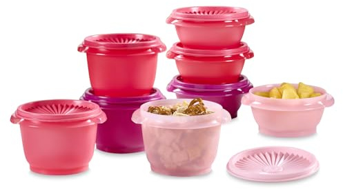 Tupperware Heritage Collection - Juego de recipientes de almacenamiento de alimentos de 16 piezas en color rosa vintage, aptos para lavavajillas y sin BPA (8 recipientes, 8 tapas)