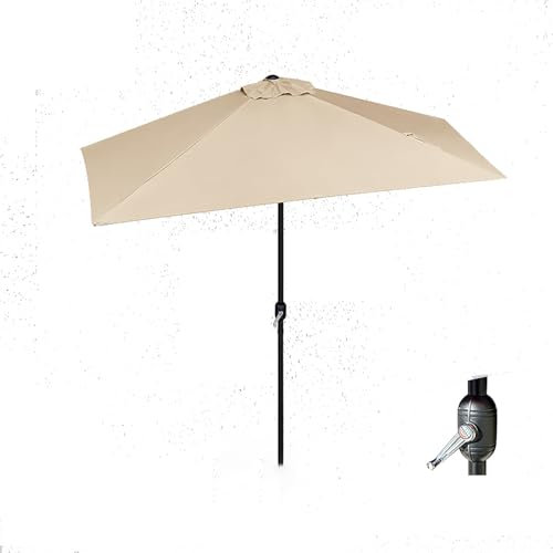 YAVYAV Parasol Demi-rectangulaire | Petit Parasol Anti-UV | Diamètre : 230 Cm | Hauteur : 245 Cm | Avec Manivelle | Pour Balcons, Jardins Et Terrasses | Base Non Incluse(Khaki)