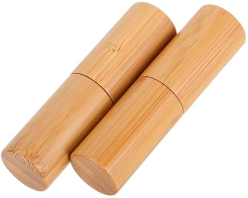 VICASKY 2stücke Bambus Lippenstifthülse Leer DIY Lippenbalsam Behälter Tragbar Lipgloss Halter Kosmetische Zwecke Nachfüllbar