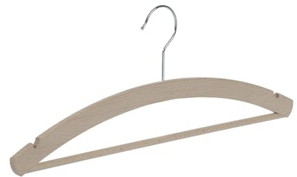 Grucce, Appendiabiti, Set di 10 pezzi, Legno di Faggio, Naturale, Non Verniciato, Tacche, Barra, Camicie Camicette, Giacca, Gancio girevole a 360°, 42 cm (1511_2/42H_59_R/10)
