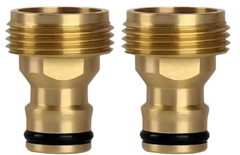 3/4 Inch Brass Male Hose Tap Connector - 2 Pack BSP Threaded Water Pipe Fitting for Garden Hose, Outdoor Tap Adapter for Sprinklers, Washing Machines & Watering Systems