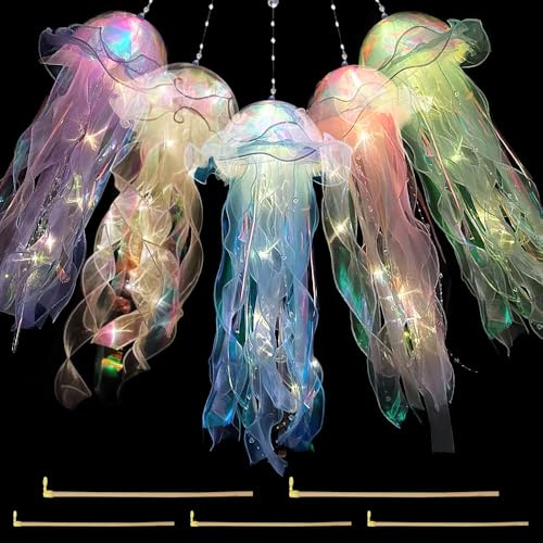 Lotvic 5 Pcs Jellyfish Light, Colorful Hanging Jellyfish Lamp, LED Bright Jellyfish Garden Lights, Creative Light Up Jellyfish Shape Night Light for Ocean Theme Party Yard Landscape Garden Decoration