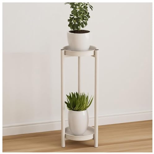 Rund Pflanzenständer Metall, 2 Etagen Blumenständer Indoor Outdoor, Pflanzenregal für Balkon Garten Wohnzimmer,Multi Pflanzkübelhalter für Draußen,bis zu 15 kg Belastbar(Size:20cm,Color:weiß)