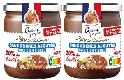 Pâte à tartiner Lucien Georgelin Sans sucre ajouté Lot de 2x400g | 20% noisettes françaises, Nutriscore A
