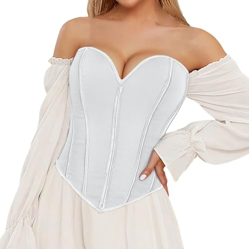 YOSUWOAI Hauts amincissants pour femmes Fermeture éclair Taille Cincher Corset Élégant Shaping Blouse Shaping Corset Corset Pleine Poitrine Corsage Top Gothique Vintage Corset Bustier Corset, O blanc