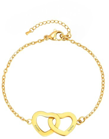 Gamtic Bracelet Personnalisé Femme Gravé Nom - Bracelet Charms Coeur Acier Inoxydable Gourmette Réglable Bijoux Cadeau Bracelet Femme Personnalisé Prénom Mère et Fille Couples Soeurs Amies