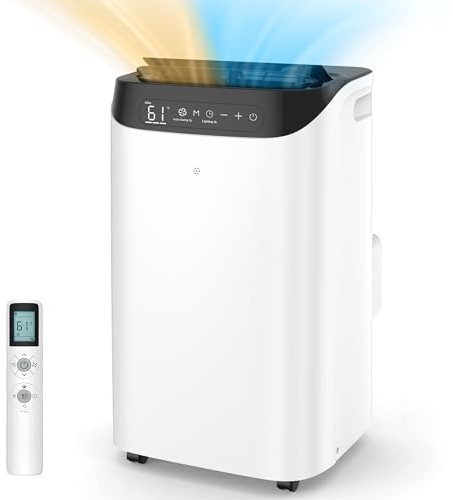 Humhold 14000 BTU Portable Air Conditioners with Heater, Remote Control, 4-in-1 Free Stand Smart Cooling AC Unit with Heating, Dehumidifier, Fan Mode for 550-700 sq.ft Room, Auto Swing,Timer, Black