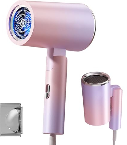 Wxeadu Seche Cheveux Voyage, 2400W Mini Seche Cheveux, Seches Cheveux de Voyage Pliable, Professionnel Sèches Cheveuxs Ionique avec 3 Températures et 2 Vitesses pour Famille Voyage Salons